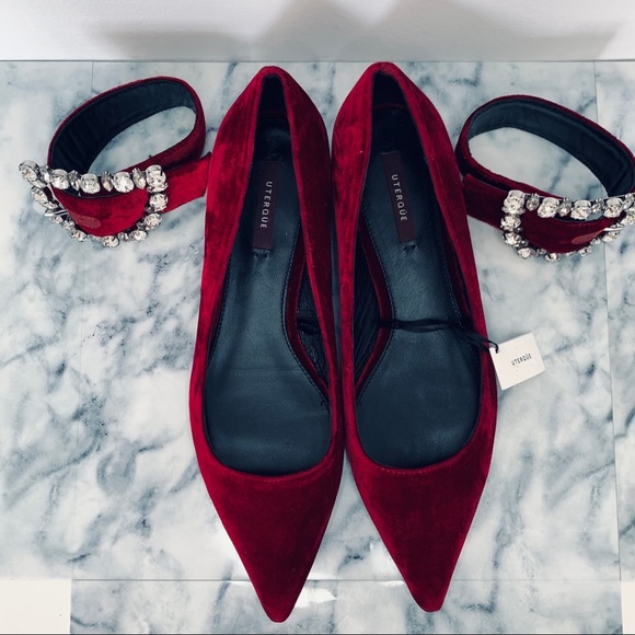 Uterque Zara Velvet Ballerina Flats Bejeweled - Picture 5 of 13